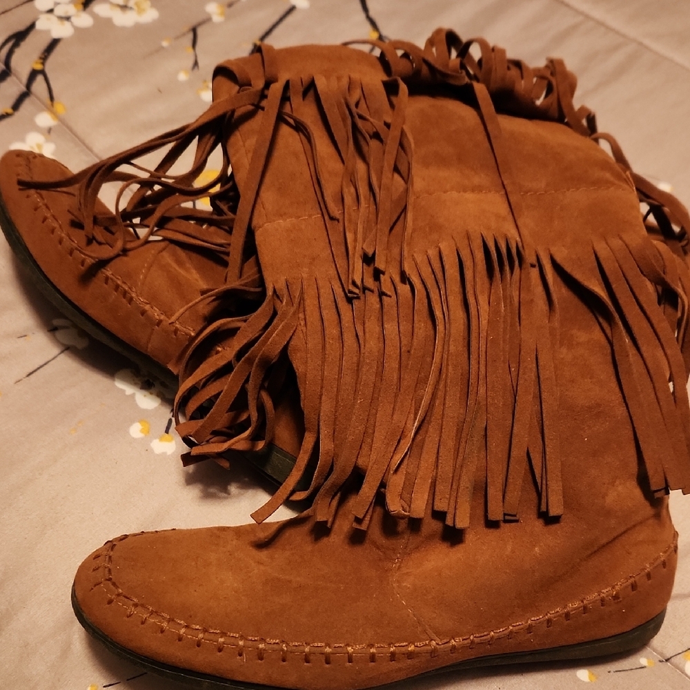 Rampage Brown Moccasin Fringe Shoes